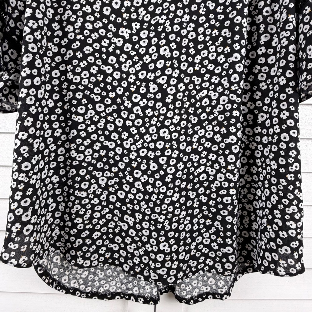 Loft Blouse Women XXL Black Floral Bell Sleeve Crochet Trim - Picture 6 of 15